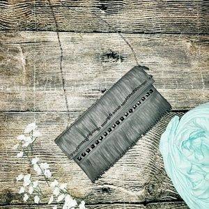 New, fringe, studded, gray chain link purse